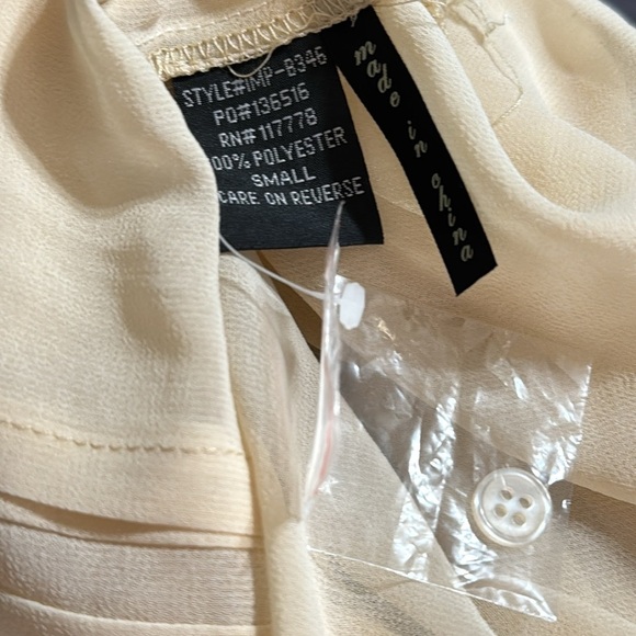 LOVE STITCH  Cream Sheer Button Down Lace Top Shirt Blouse Work Party size S NWT - Picture 6 of 9